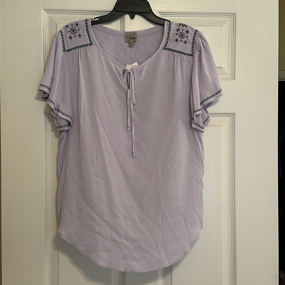 Como Vintage Women's Flutter Sleeve Peasant Shirt w/ Embroidery Details / Size L